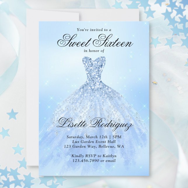 Invitación Elegante dulce azul dieciséis cumpleaños número 16 (Subido por el creador)