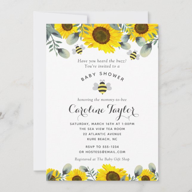 Invitación Elegante dulce como pueden ser girasoles Baby Show (Anverso)