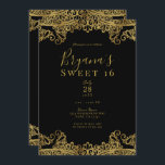 Invitación Elegante dulce de encaje negro y dorado 16 Fiesta<br><div class="desc">Personalizar para cualquier evento</div>
