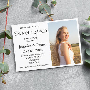 Invitación elegante dulce dieciséis moderno guión mínimo foto