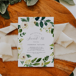 Invitación Elegante dulce floral blanco Dieciséis cumpleaños