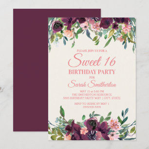 Invitación Elegante Dulce Floral Borgoña Rosa 16