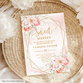 Invitación Elegante Dulce floral de color rosa pálido con 16