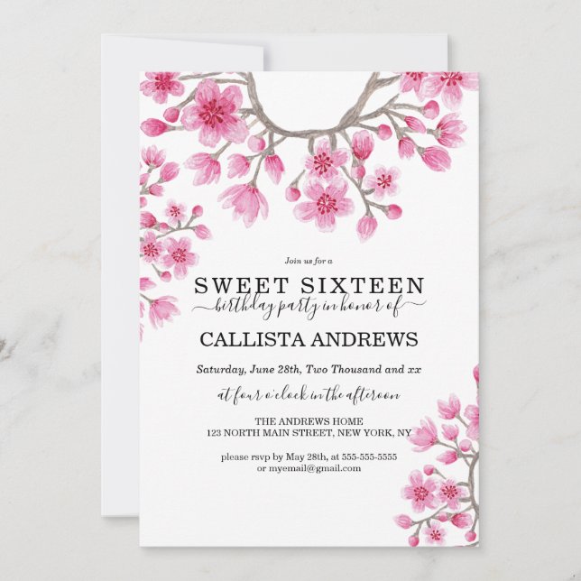 Invitación Elegante dulce floral de flores de cerezo japonés  (Anverso)