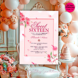 Invitación Elegante Dulce Floral Rosa Dieciséis Cumpleaños