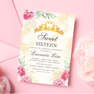 Invitación Elegante Dulce Floral Rosa Dieciséis Cumpleaños de