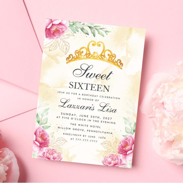 Invitación Elegante Dulce Floral Rosa Dieciséis Cumpleaños de (Subido por el creador)