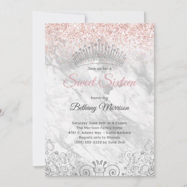 Invitación Elegante dulce rosa Dieciséis Fiesta Purpurina Tia (Anverso)