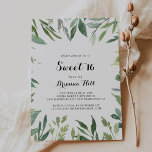 Invitación Elegante dulce tropical verde 16 cumpleaños<br><div class="desc">Esta elegante invitación a la fiesta de 16 años de dulce verde tropical es perfecta para un simple cumpleaños. Este diseño hecho a mano presenta una acuarela de hermosas hojas verdes.</div>
