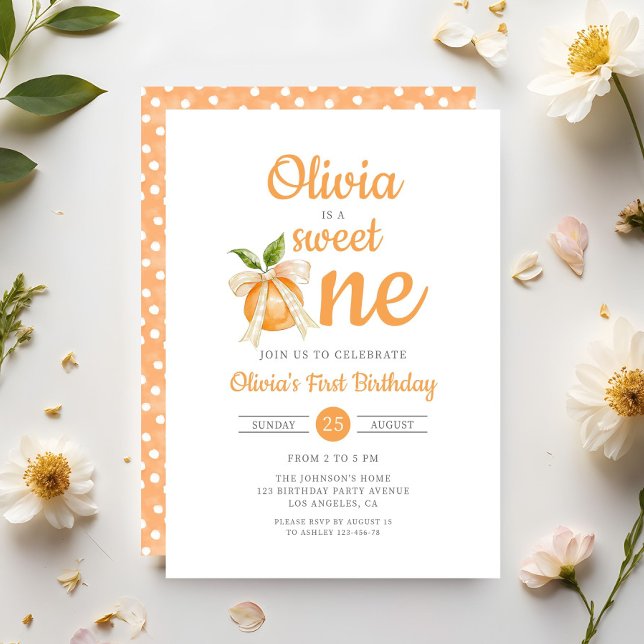 Invitación Elegante Dulce Uno Naranja Cítrico Cumpleaños 1 (Elegant Sweet One Orange Citrus 1st Birthday Invitation)