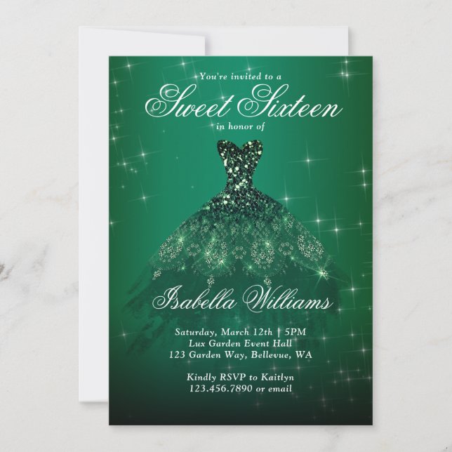 Invitación Elegante dulce verde 16 cumpleaños (Anverso)