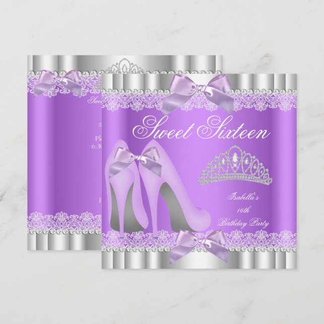 Invitación Elegante Dulces 16 Fiesta de Dulces Dieciséis Lazo (Anverso / Reverso)