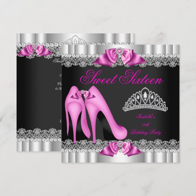 Invitación Elegante Dulces 16 Fiesta de Dulces Dieciséis Rosa (Anverso / Reverso)
