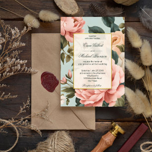 Invitación Elegante durazno victoriano vintage de melocotón f