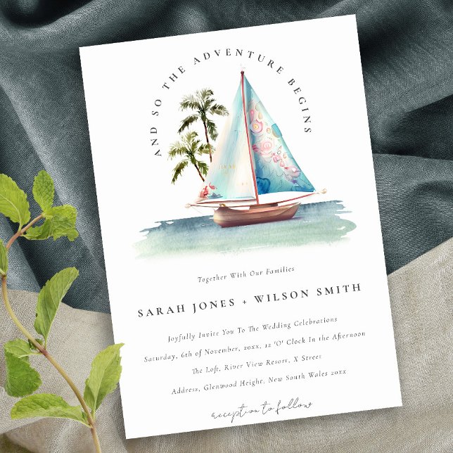 Invitación Elegante Dusky Verde azulado Boda de la Palm Seasc (Subido por el creador)