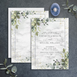 Invitación Elegante Dusty Azul Eucalipto Mármol verde