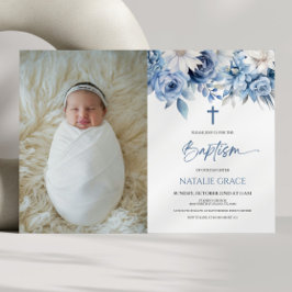 Invitación Elegante Dusty Azul Floral Personalizado de imagen