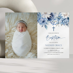 Invitación Elegante Dusty Azul Floral Personalizado de imagen
