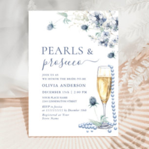 Invitación Elegante Dusty Blue Boho Winter PEARLS & Prosecco
