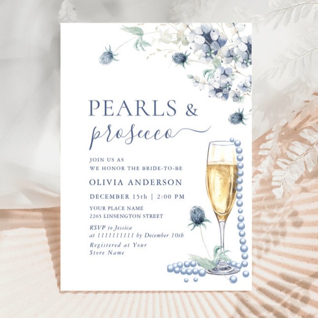 Invitación Elegante Dusty Blue Boho Winter PEARLS & Prosecco (Subido por el creador)