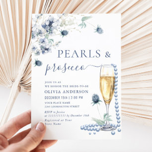 Invitación Elegante Dusty Blue Boho Winter PEARLS & Prosecco