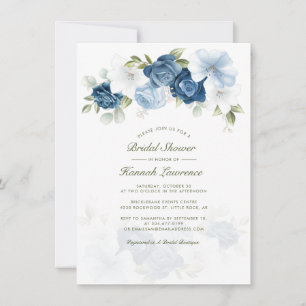 Invitación Elegante Dusty Blue Botanical Floral Bridal Duower