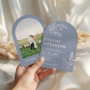 Invitación Elegante Dusty Blue Botánico Boho Arco Boda