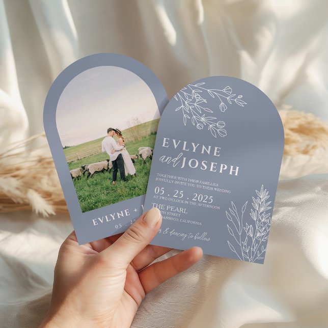 Invitación Elegante Dusty Blue Botánico Boho Arco Boda (Subido por el creador)