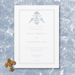 Invitación Elegante Dusty Blue Chinoiserie Cherub Boda