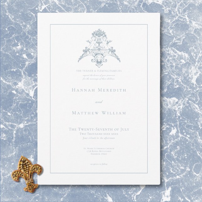 Invitación Elegante Dusty Blue Chinoiserie Querubín Boda (Elegant Dusty Blue Chinoiserie Cherub Wedding Invitation)