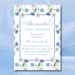 Invitación Elegante Dusty Blue Floral Boho Baby Shower