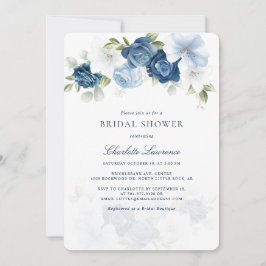 Invitación Elegante Dusty Blue Floral Botánica Bridal Shower