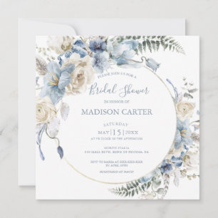 Invitación Elegante Dusty Blue Floral Bridal Shower Invitació