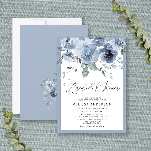 Invitación Elegante Dusty Blue Floral Bridal Shower Invitació (Subido por el creador)