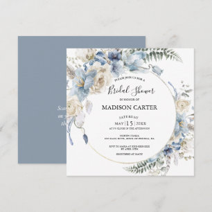 Invitación Elegante Dusty Blue Floral Bridal Shower Invitació