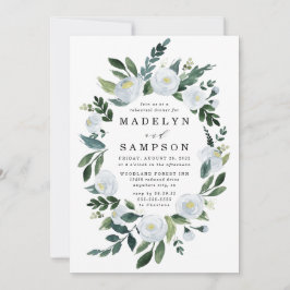 Invitación Elegante Dusty Blue Floral Garden Cena