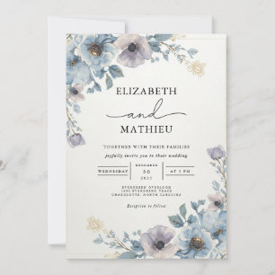 Invitación Elegante Dusty Blue Floral Garden Wedding