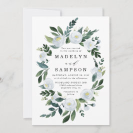 Invitación Elegante Dusty Blue Floral Rustic Garden Wedding