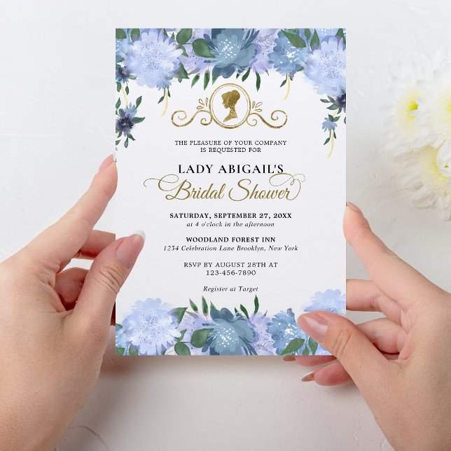 Invitación Elegante Dusty Blue Floral Victoriana Bridal Showe (Subido por el creador)