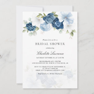 Invitación Elegante Dusty Blue Floral Watercolor Bridal Showe