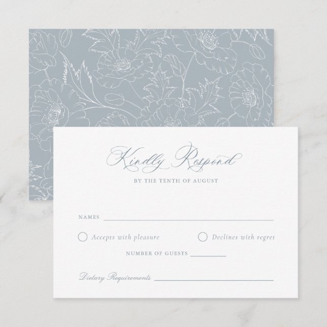 Invitación Elegante Dusty Blue Floral Wreath Wedding RSVP Car (Anverso / Reverso)