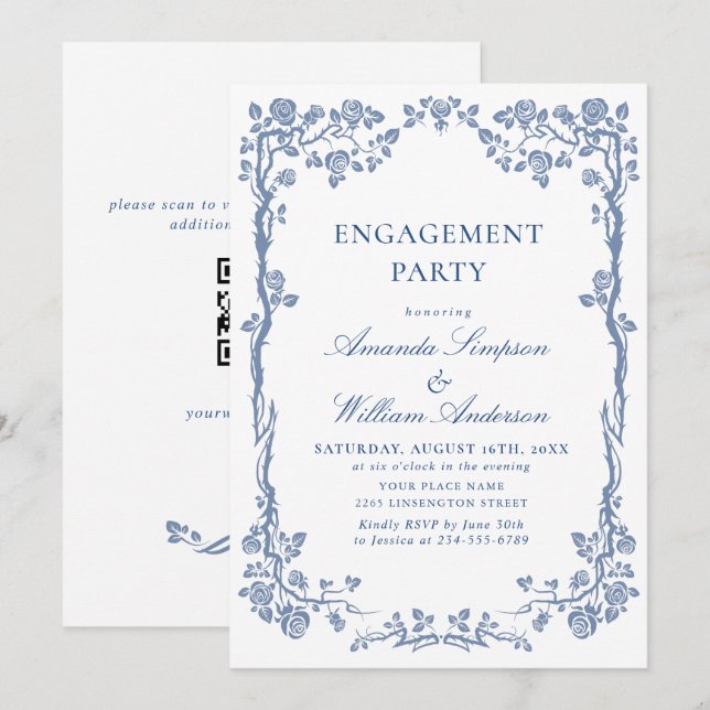 Invitación Elegante Dusty Blue French Garden PAREMENT (Anverso / Reverso)