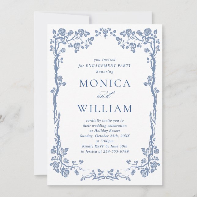 Invitación Elegante Dusty Blue French Garden PAREMENT (Anverso)