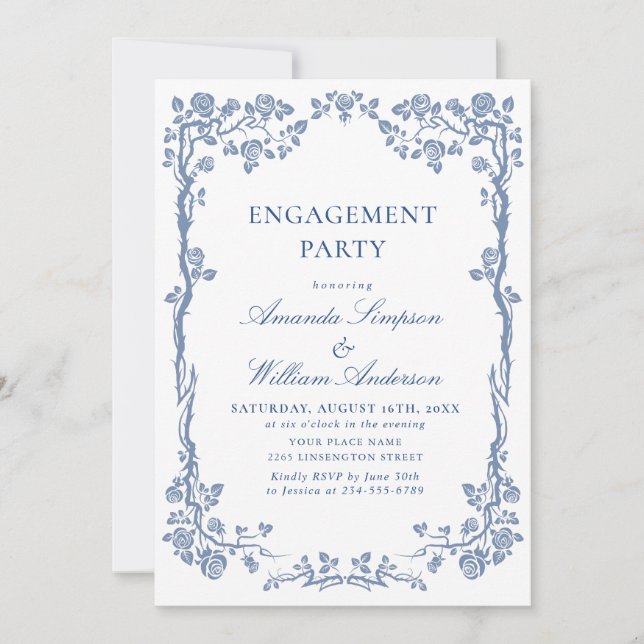 Invitación Elegante Dusty Blue French Garden PAREMENT (Anverso)