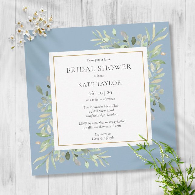 Invitación Elegante Dusty Blue Greenery Boda Bridal Shower (Subido por el creador)
