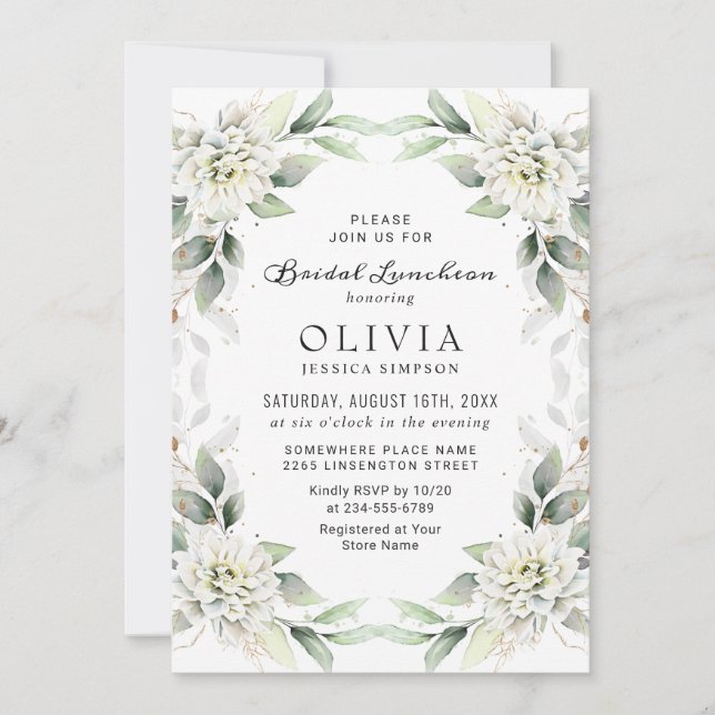 Invitación Elegante Dusty Blue Greenery Bridal Luncheon (Anverso)