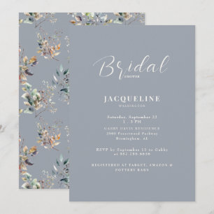 Invitación Elegante Dusty Blue Greenery Bridal Shower