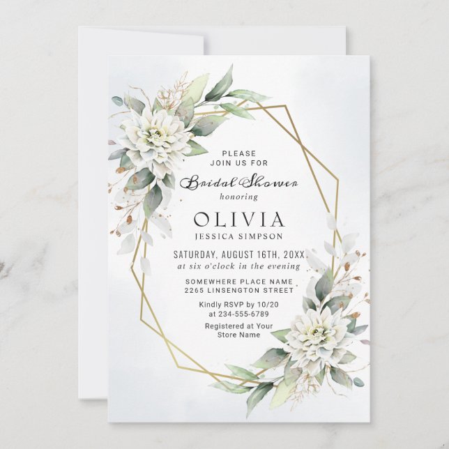 Invitación Elegante Dusty Blue Greenery Bridal Shower (Anverso)