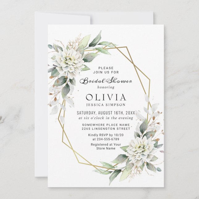 Invitación Elegante Dusty Blue Greenery Bridal Shower (Anverso)