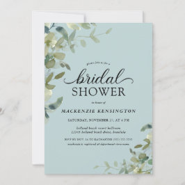 Invitación Elegante Dusty Blue Greenery Bridal Shower